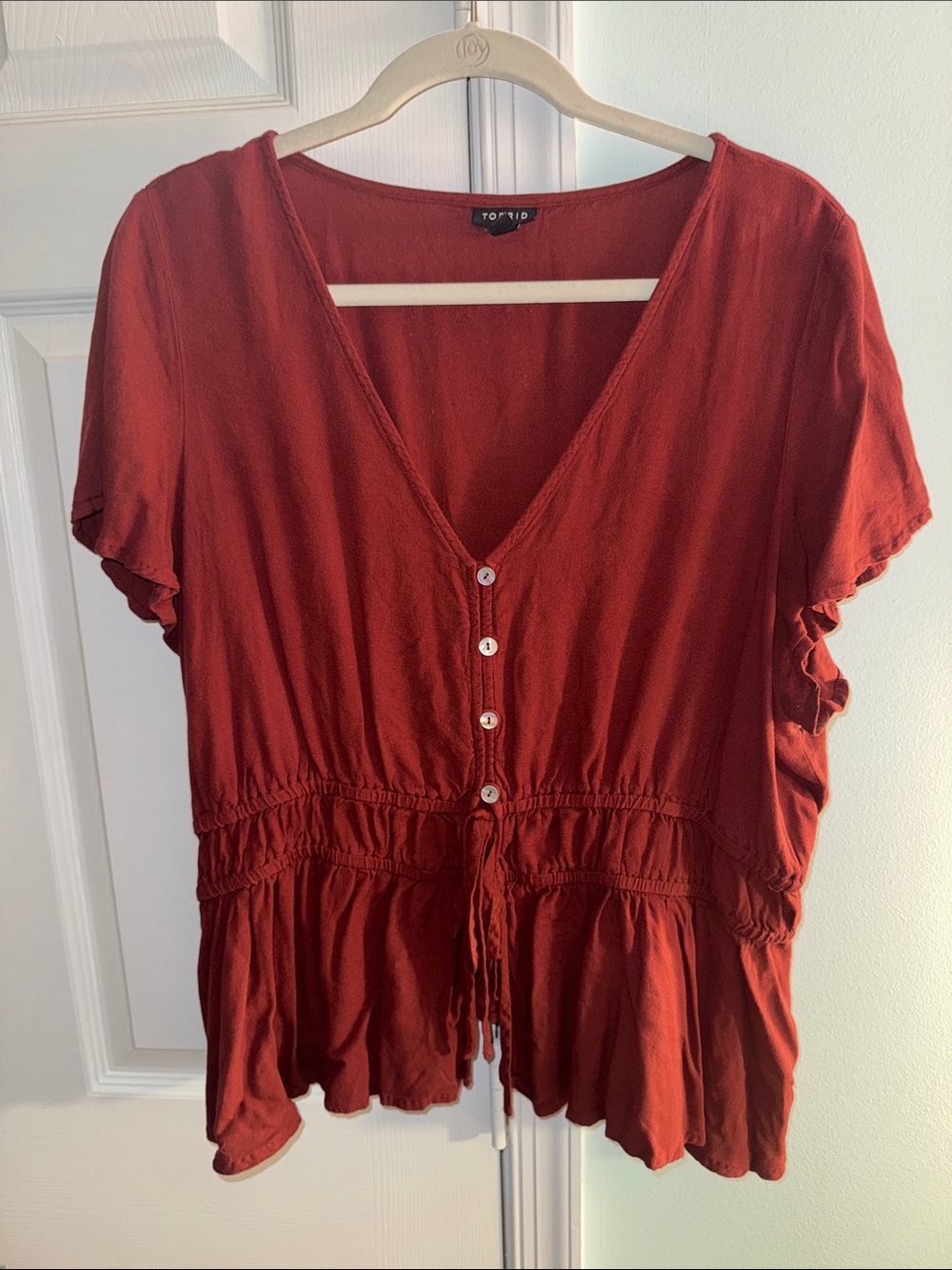 torrid Rust Red Button-Front V-Neck Tie-Waist Blouse